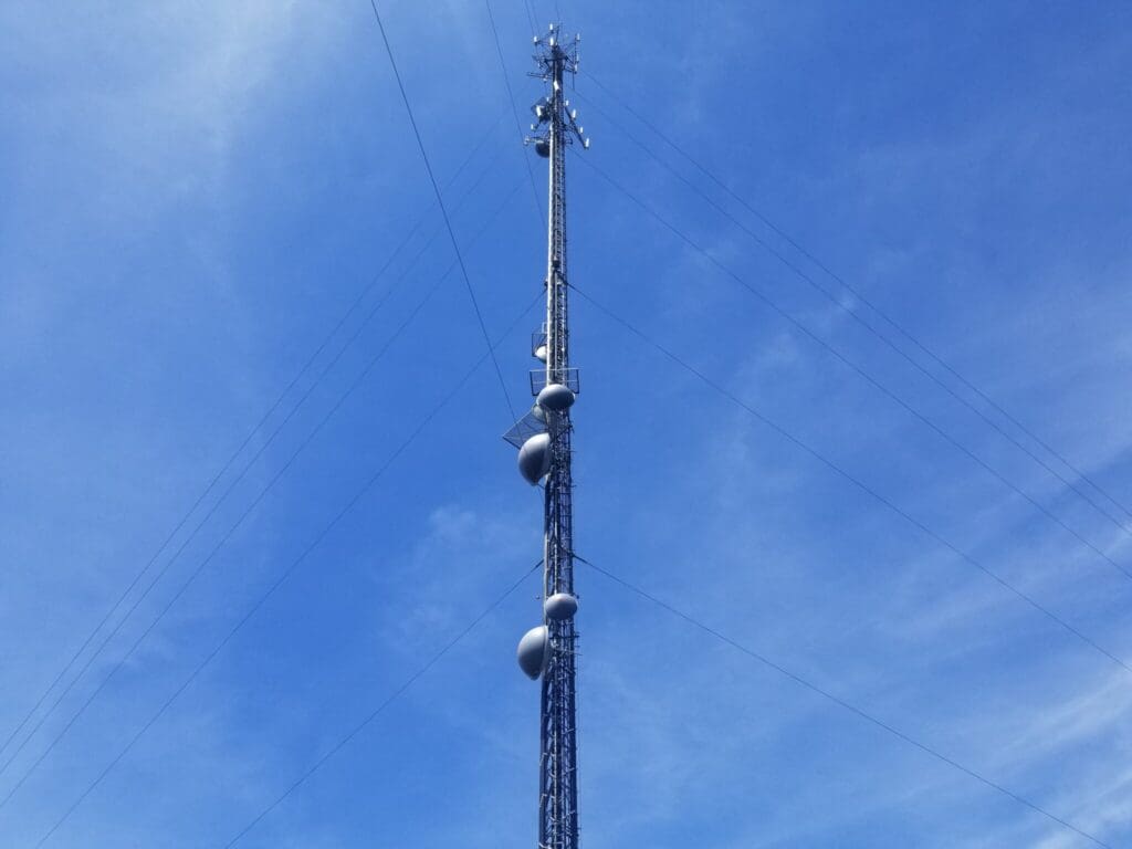 photo of the top of a communications tower